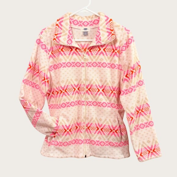Lot of 2 Old Navy Womens Full Zip Fleece Jacket Fuchsia Pink Print Size Large - Picture 2 of 7
